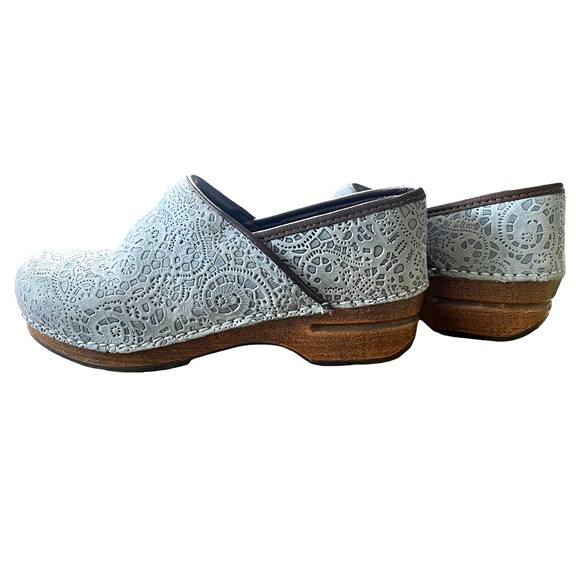 Dansko Shoes - Dansko Professional Baby Blue Leather Wooden Clogs Laser Cut Work Shoes 7.5 38